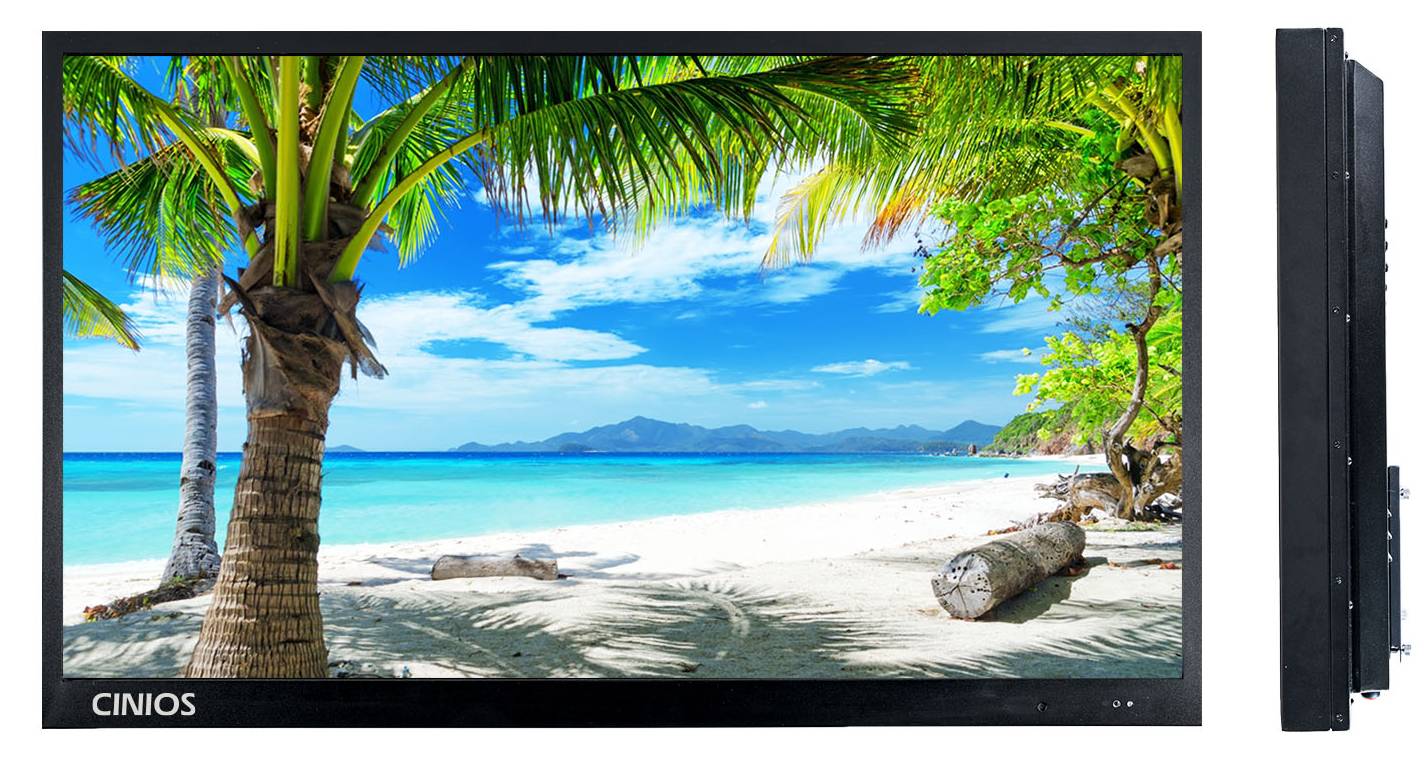 Front and side view of 43 inch 4K Ultra HD Weatherproof Outdoor TV